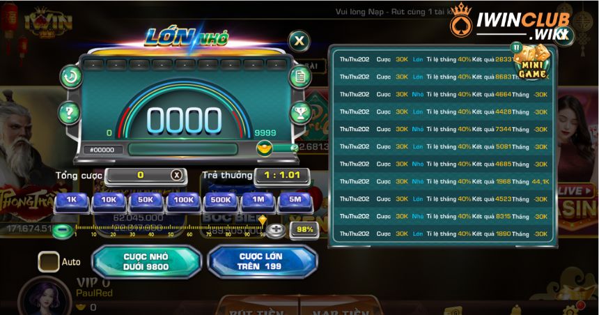 Bảng xếp hạng game lớn nhỏ iWin
